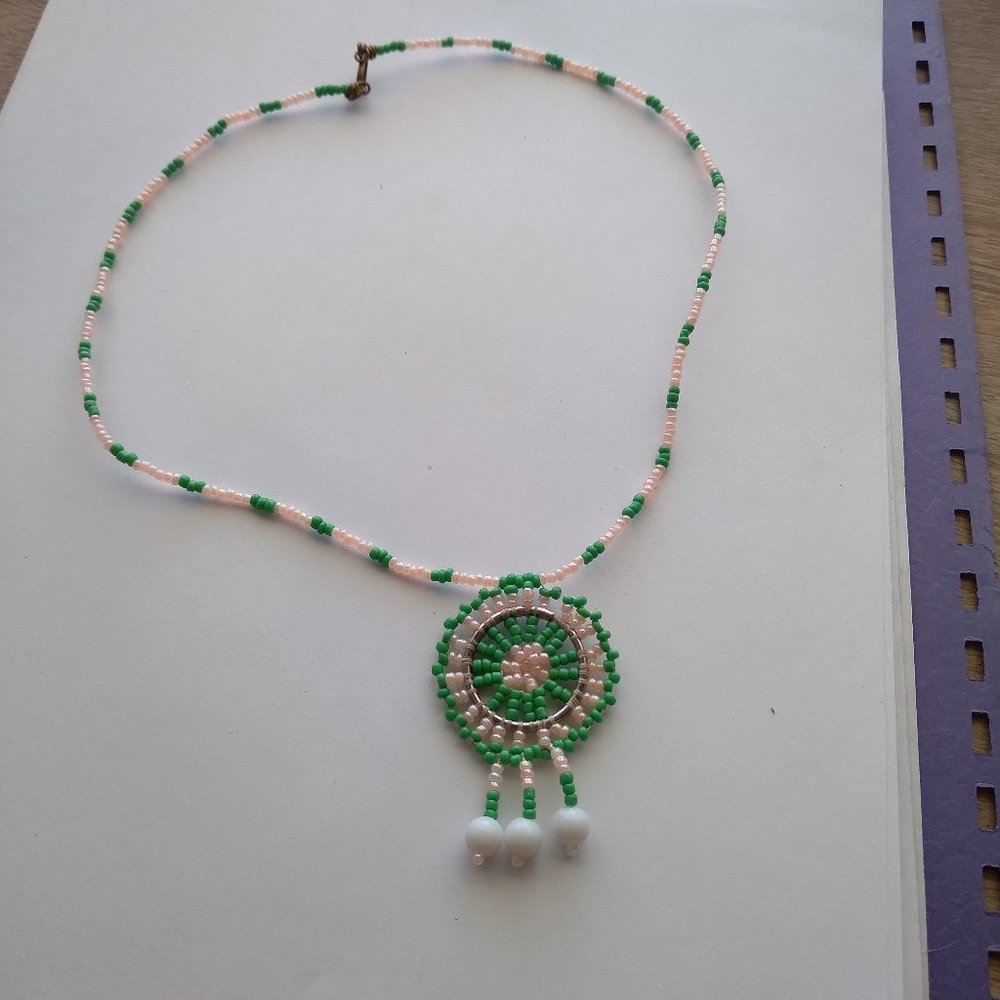 Handcrafted Green and white imported tibetian beaded trible necklace 16 inch